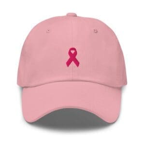 Pink baseball cap with breast cancer ribbon