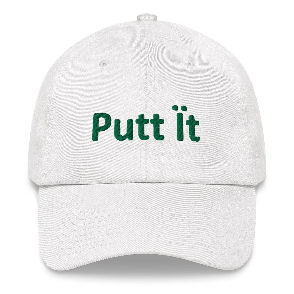 White cap embroidered with green Putt it