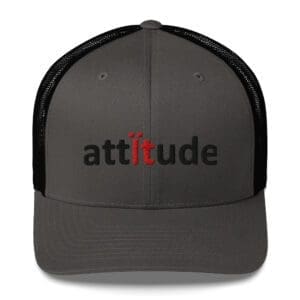 Charcoal trucker cap with red i logo