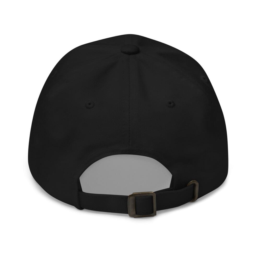 Black dad hat rear with brass buckle