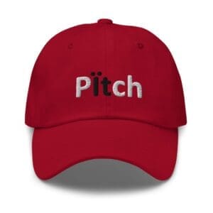 Red cap with "Pitch" embroidered in front.