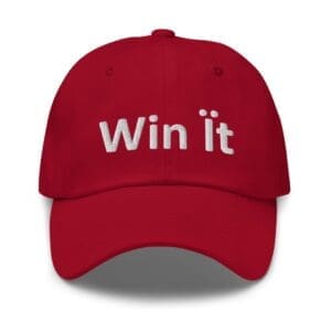 Red cap with "Win it" text.