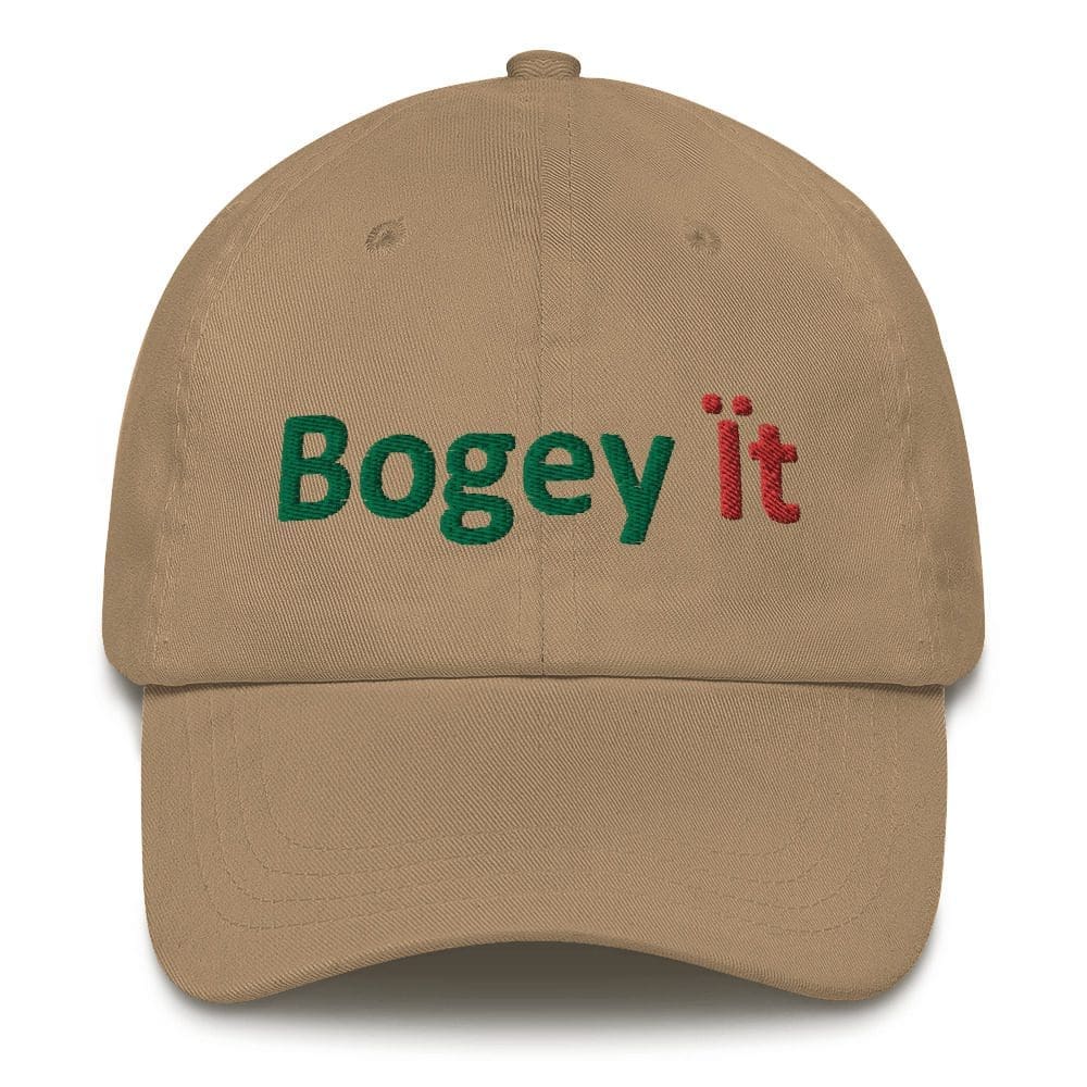 Beige cap with "Bogey It" text embroidered.