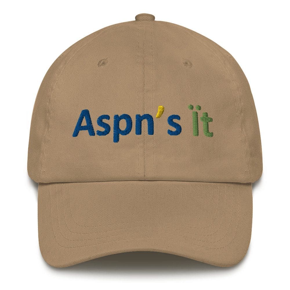 Beige cap with embroidered text design.