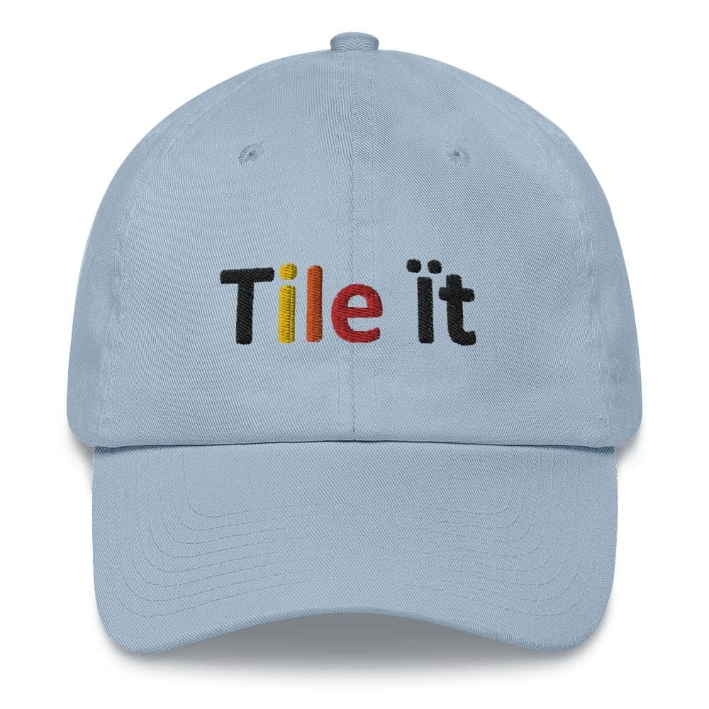 Light blue cap with "Tile it" text.