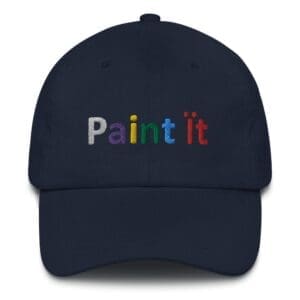 Dark cap with multicolored "Paint it" text.
