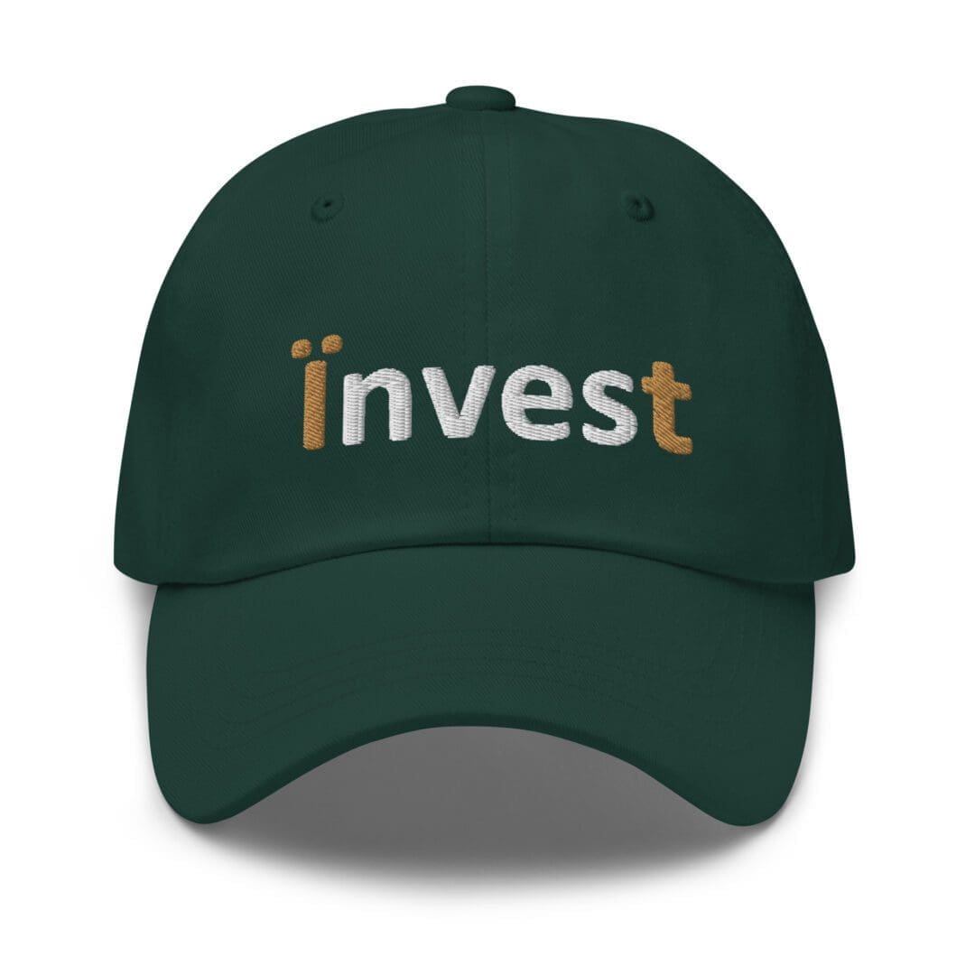 Green cap with "invest" embroidered on front.