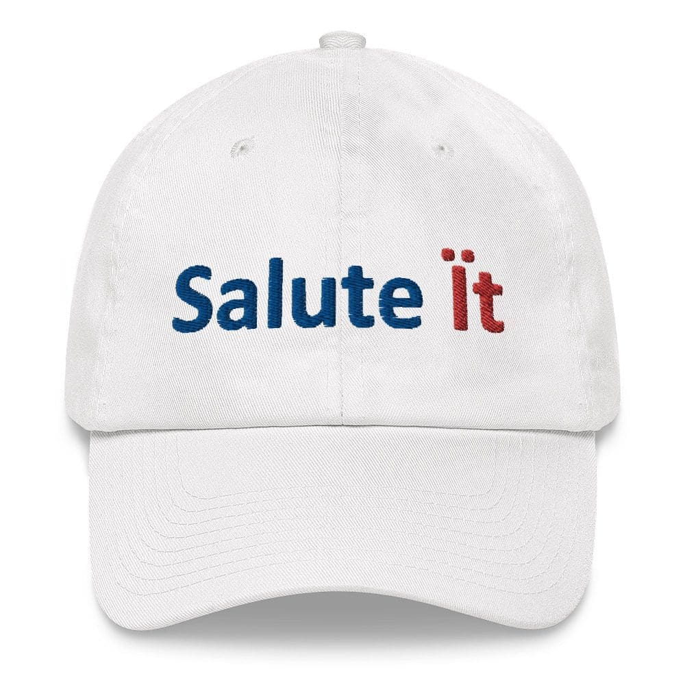 White cap with "Salute It" text.