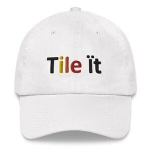 White cap with "Tile it" text.