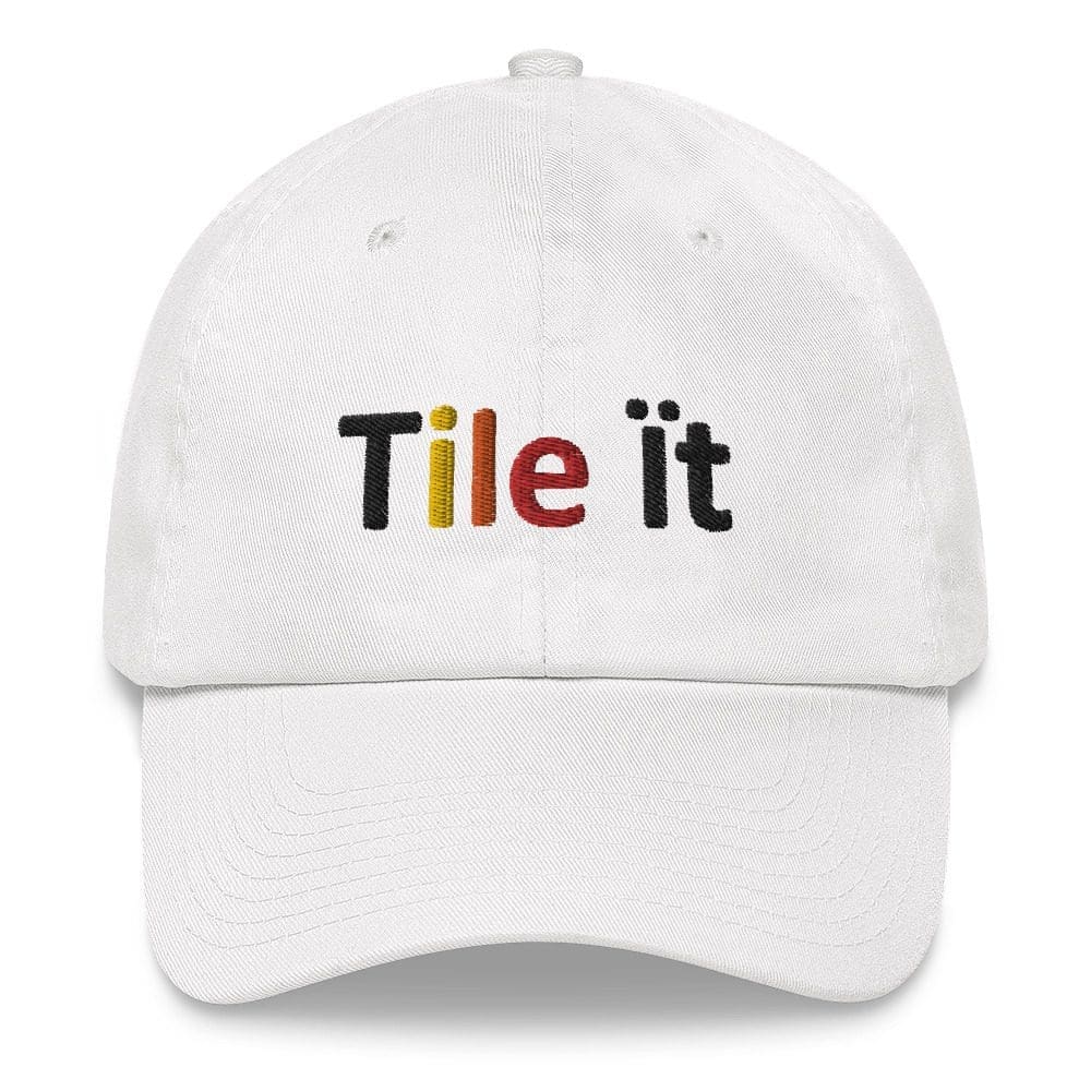 White cap with "Tile it" text.