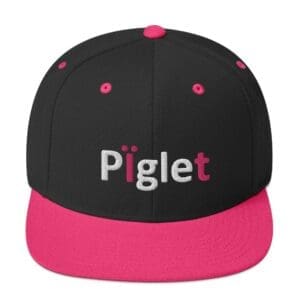 Black and pink cap with "Piglet" text.