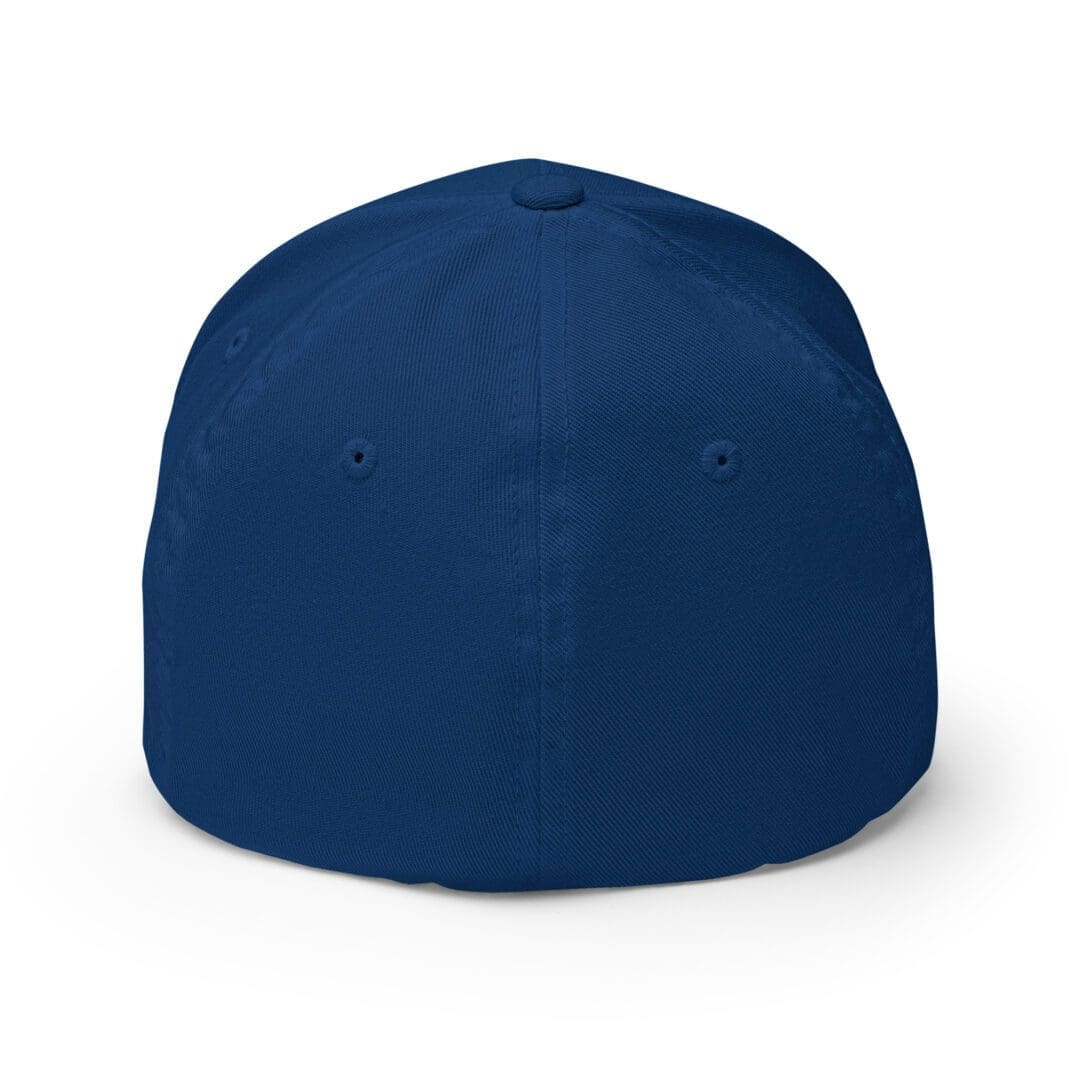 Blue baseball cap, back view.