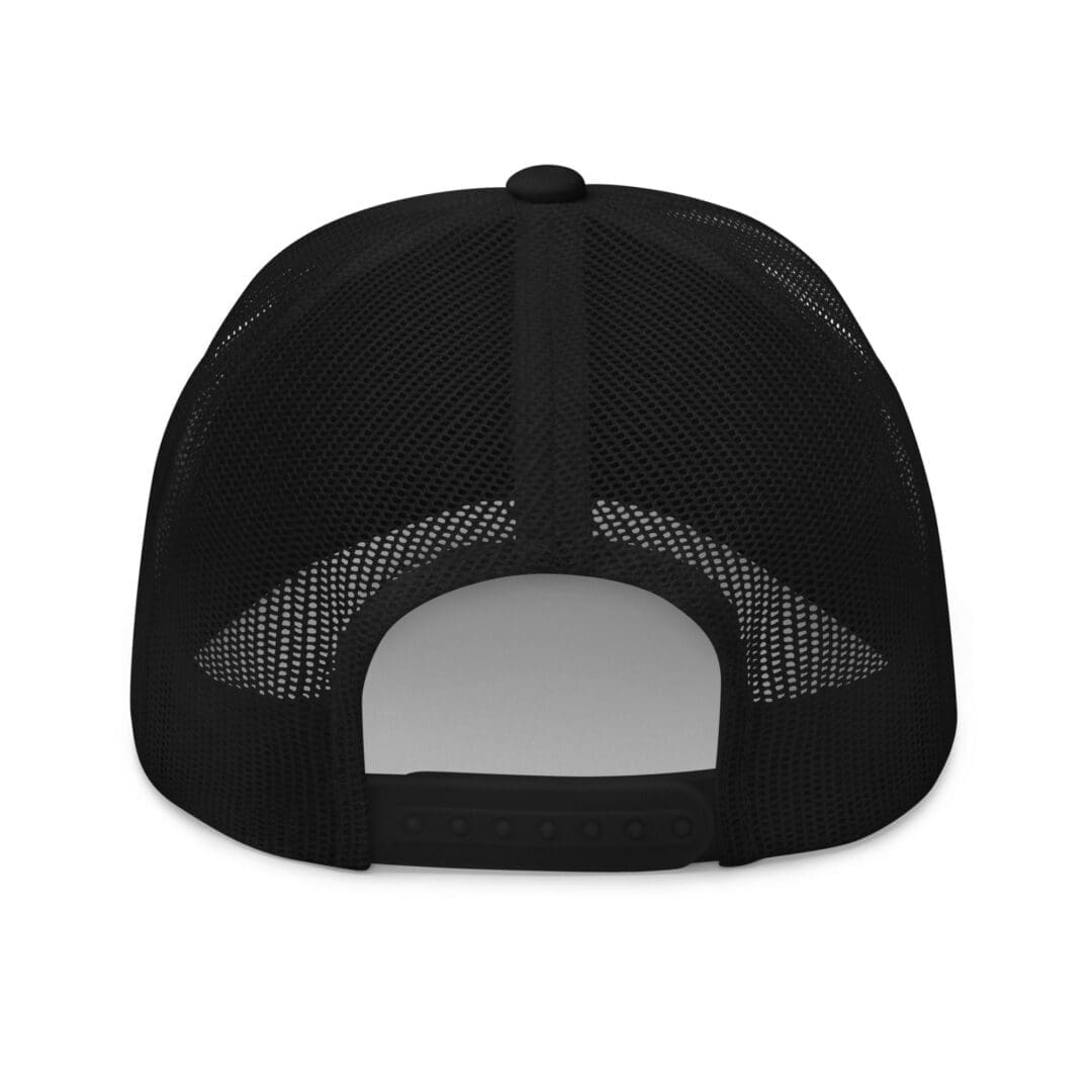 Black mesh cap showing snapback strap