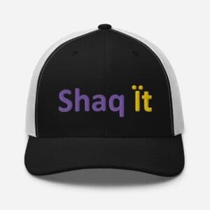 Black and white hat embroidered "Shaq it"