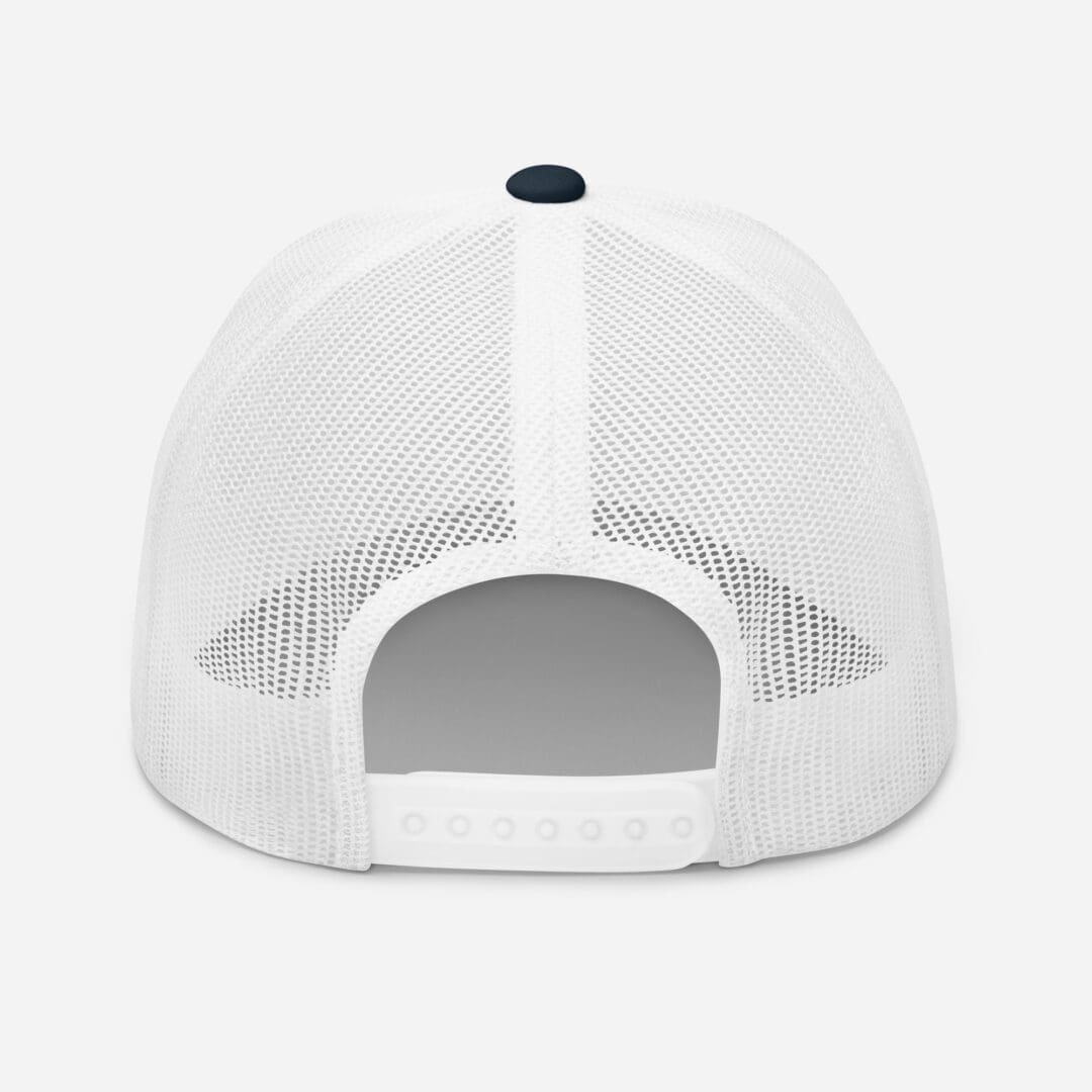 White mesh trucker cap with navy button
