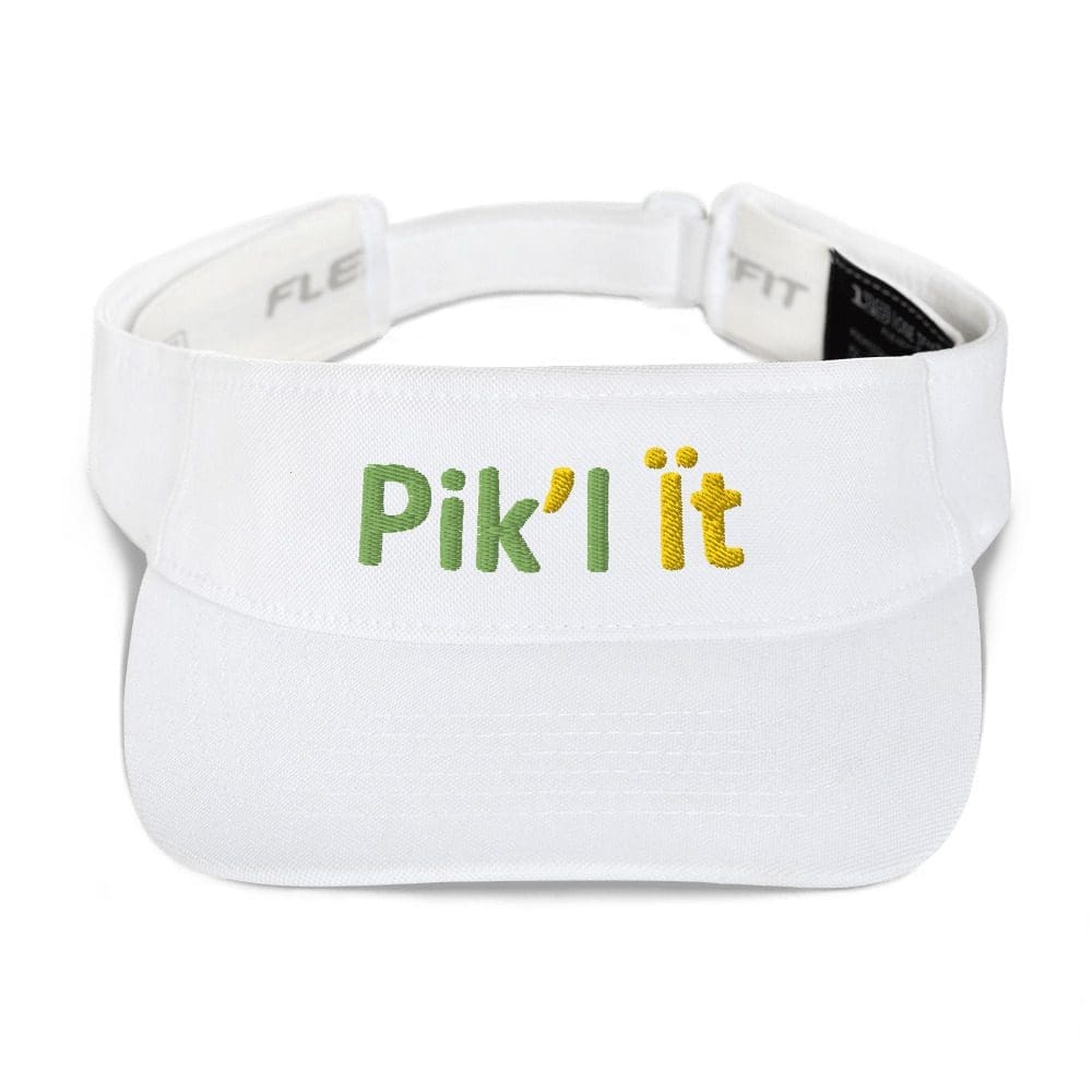 White visor with "Pik'l it" embroidery.