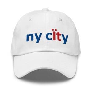 White baseball cap embroidered with 'ny city'