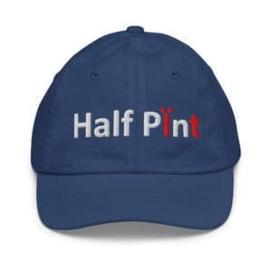 Navy baseball cap embroidered with "Half Pint"