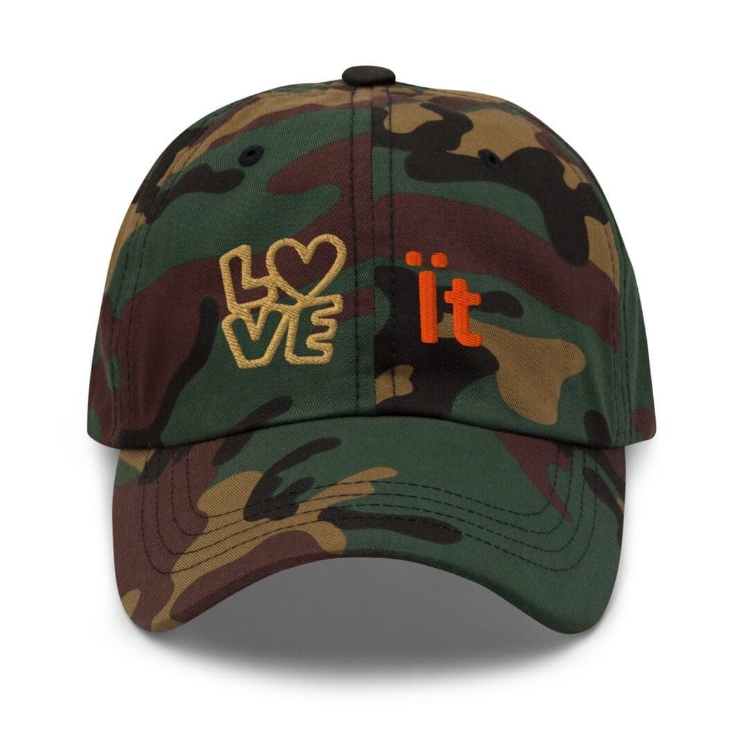 Camouflage baseball cap embroidered with "love it"