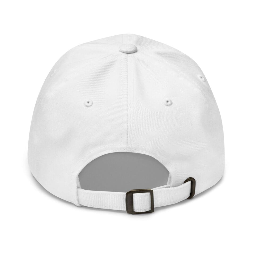 White baseball cap with metal strap buckle