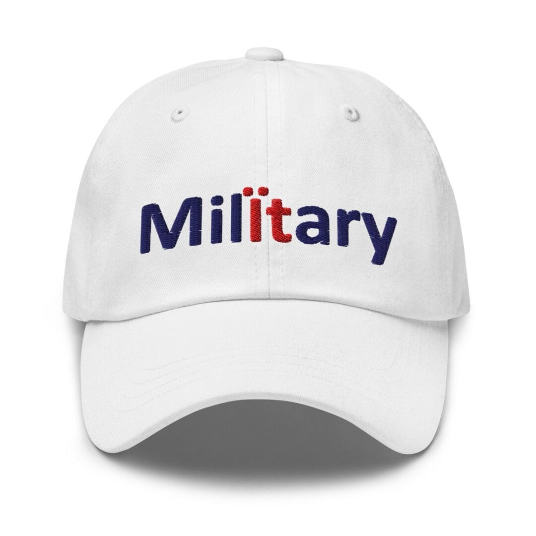 White baseball cap with "Military" embroidery