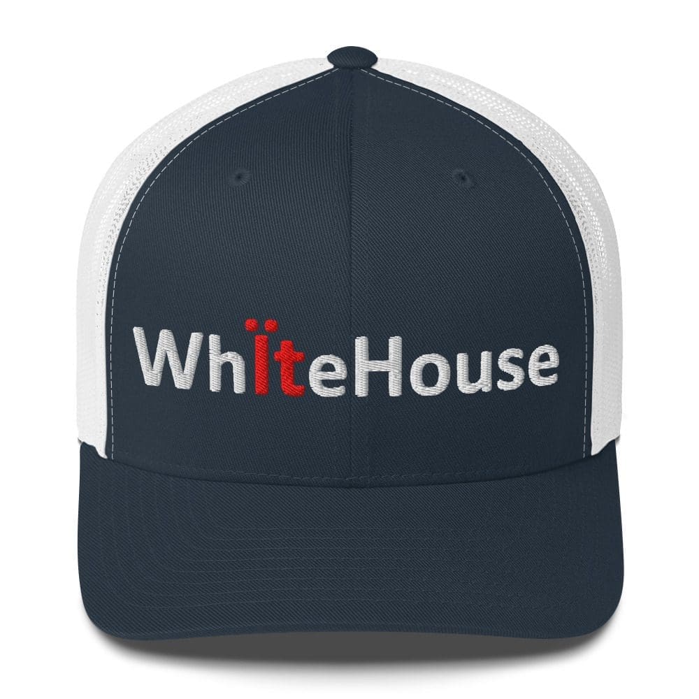 Navy and white trucker hat embroidered "WhiteHouse"