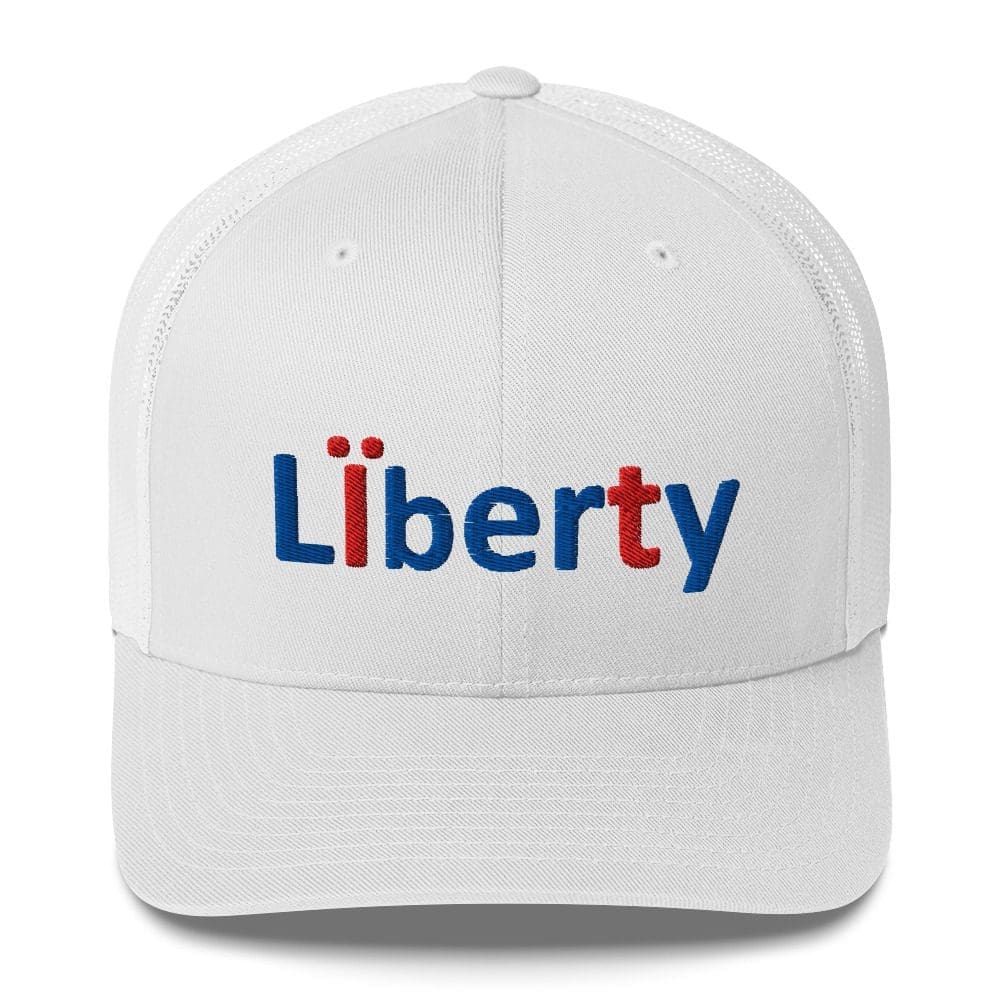 White cap embroidered with Liberty logo