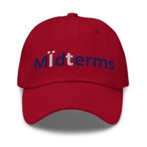 Red hat embroidered with "Midterms" text