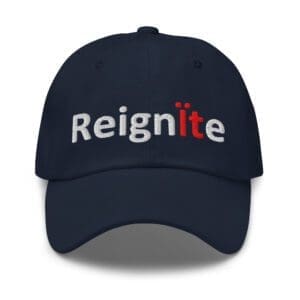 Navy baseball cap embroidered "Reignite" logo