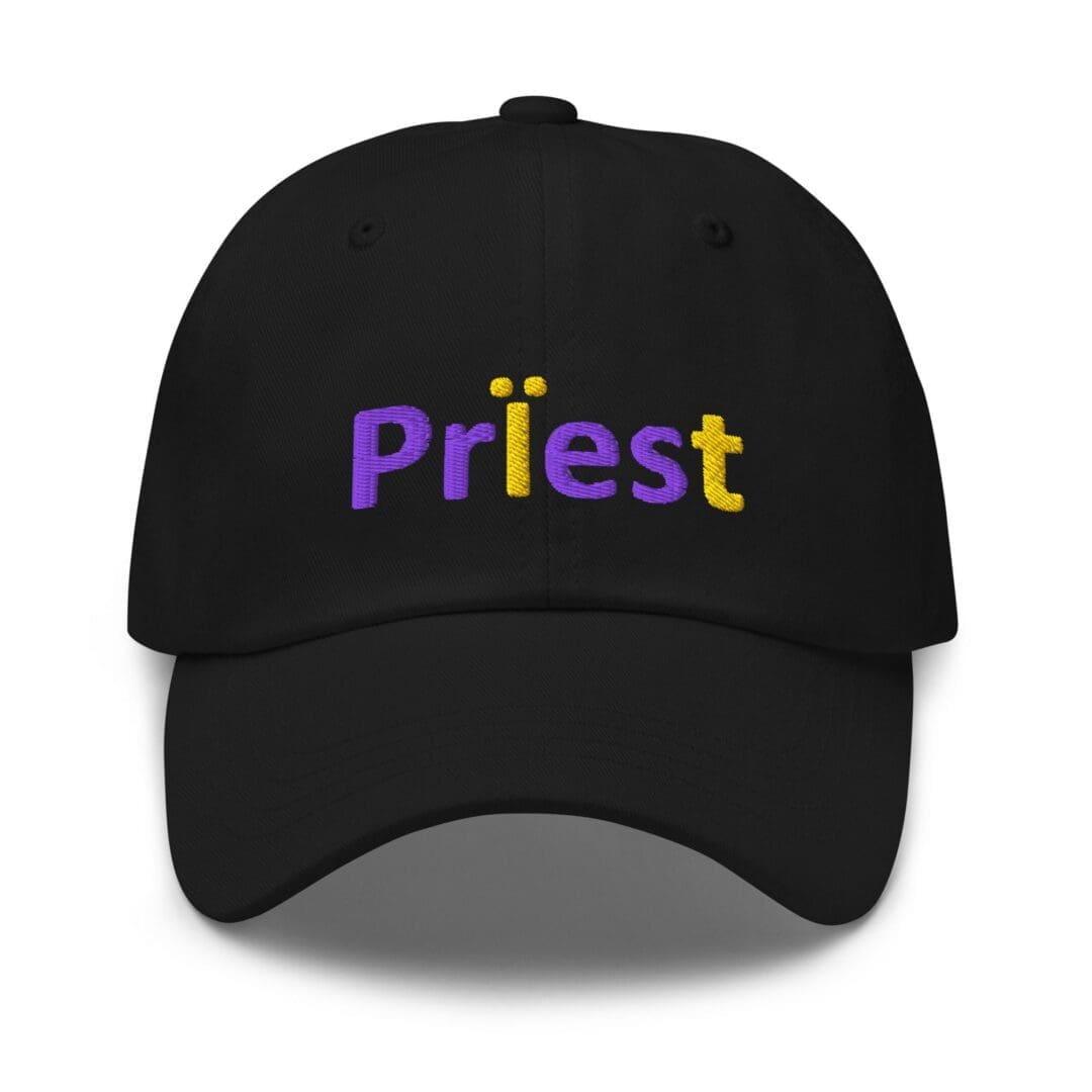 Black cap embroidered with Priest