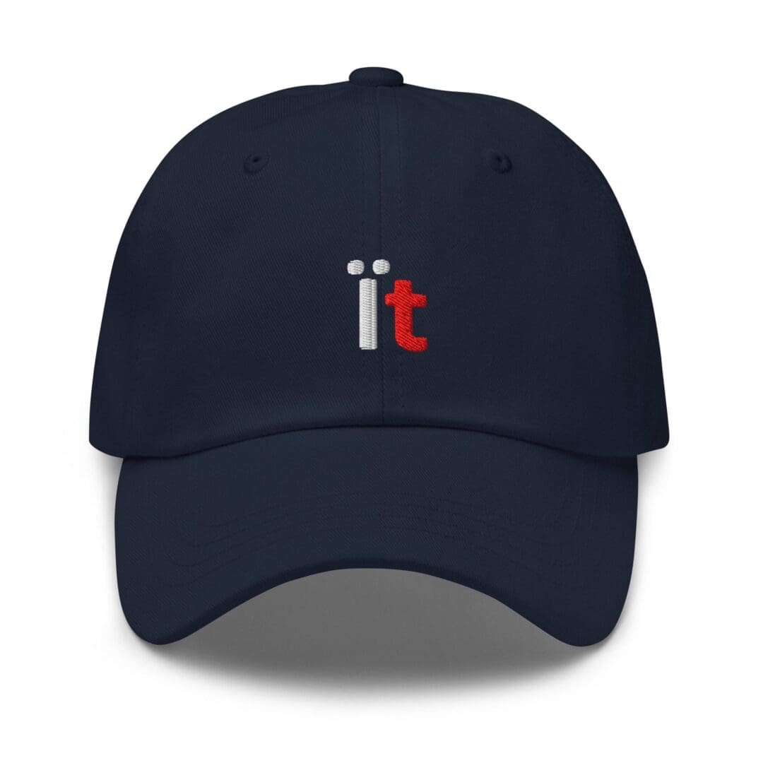 Navy baseball cap embroidered with "it"