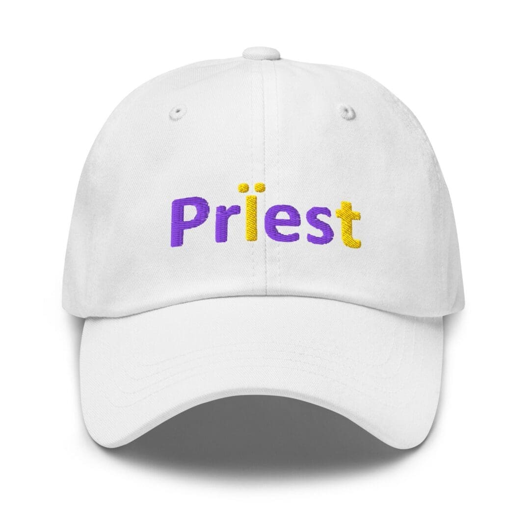 White baseball cap with Priest embroidery