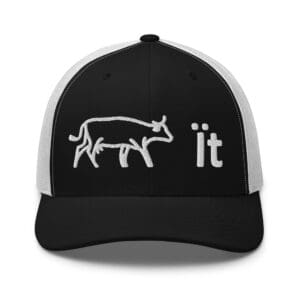 Black trucker hat with embroidered cow