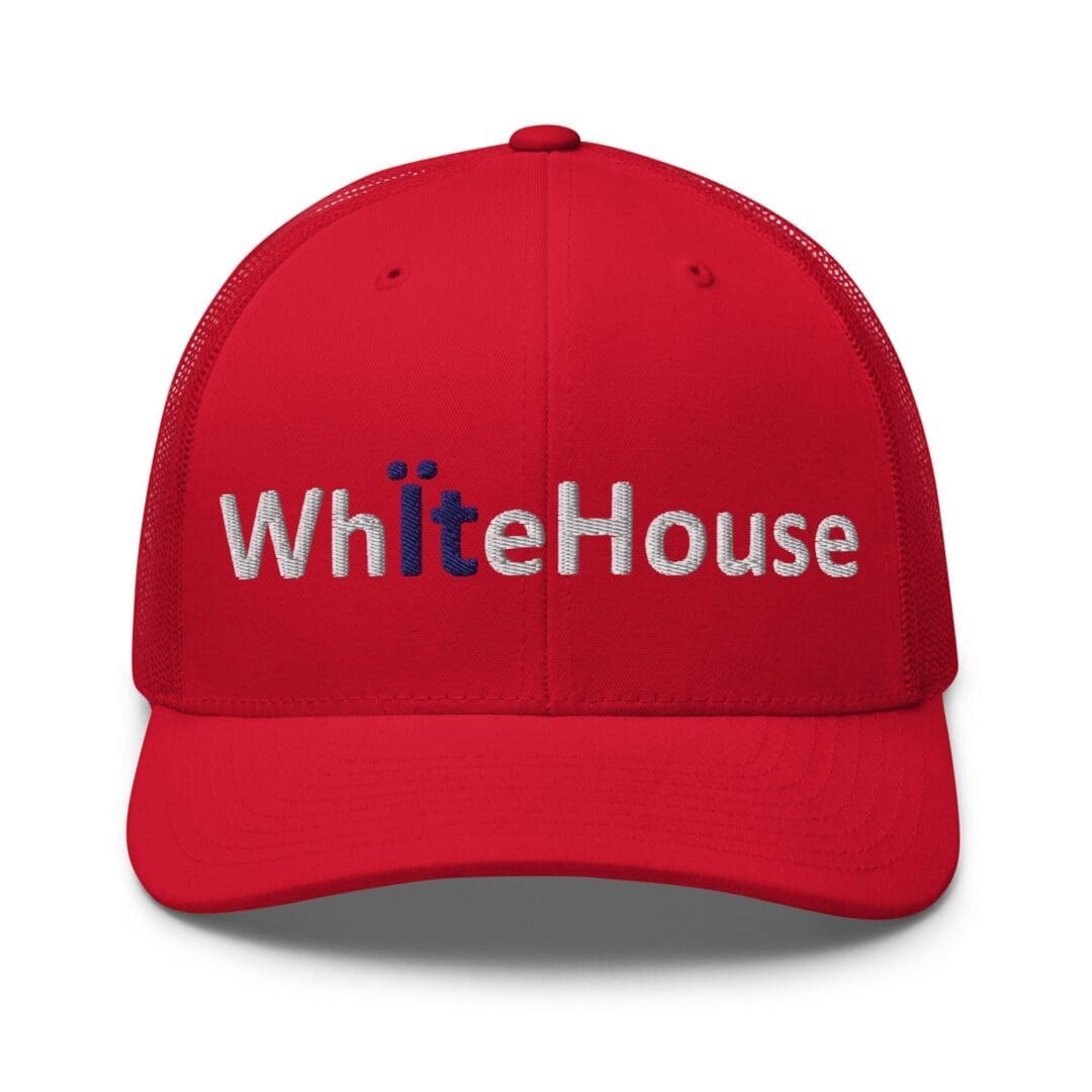 Red cap embroidered with WhiteHouse text