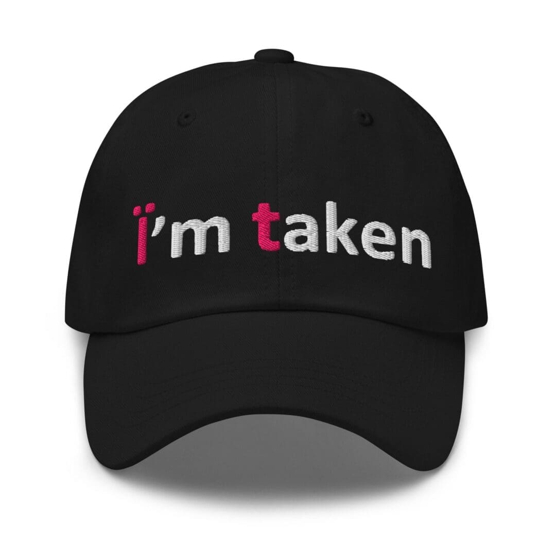 Close-up of black dad hat embroidery