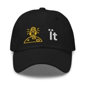 Black cap with yellow astronaut embroidery