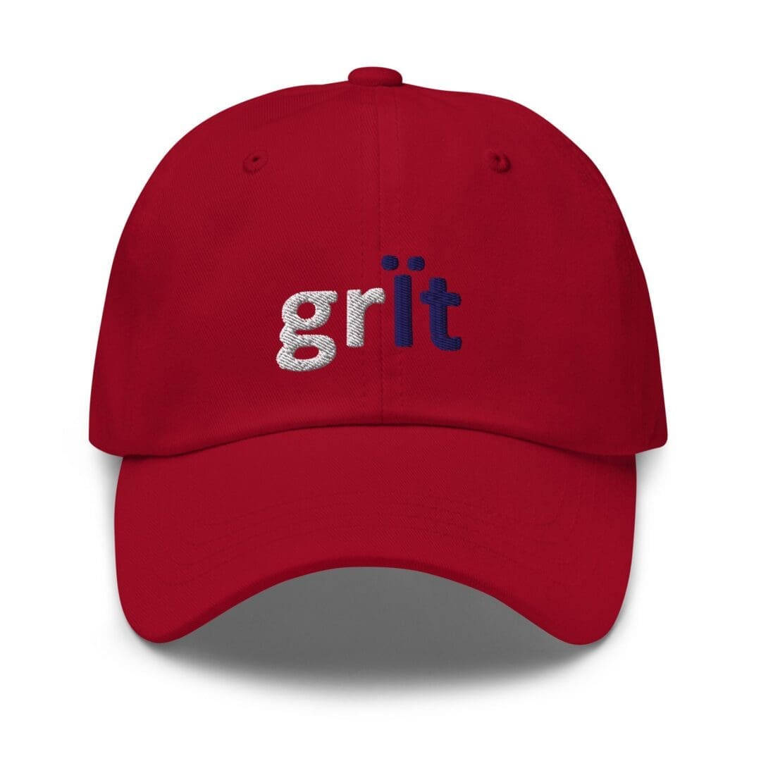 Red baseball cap with "grit" embroidery