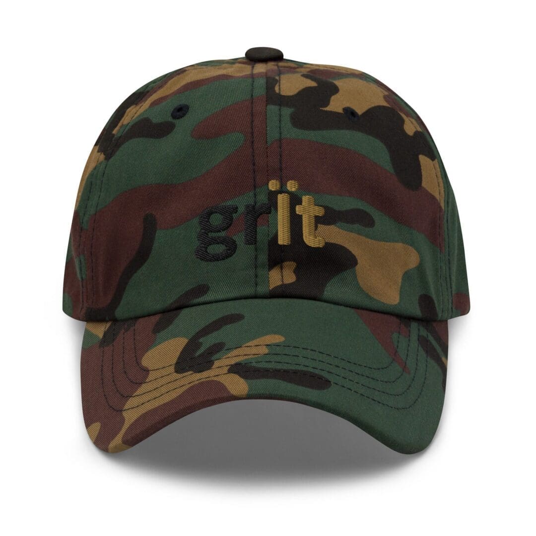 Camo baseball cap with embroidered text