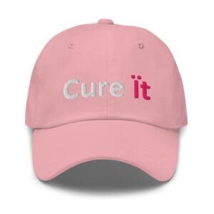 Pink baseball cap embroidered "Cure it"