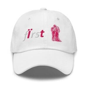White cap with pink wedding embroidery