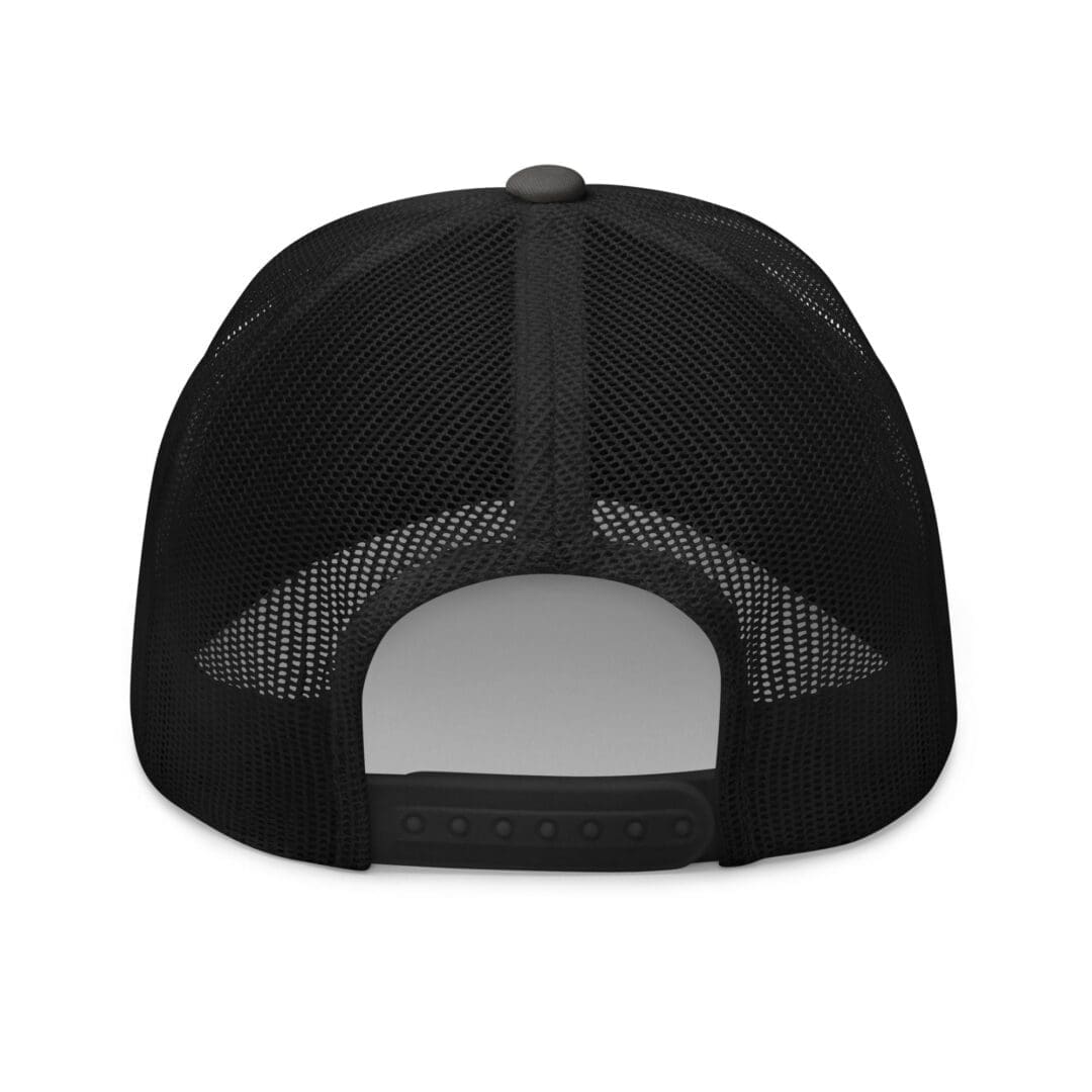 Back of black mesh snapback cap