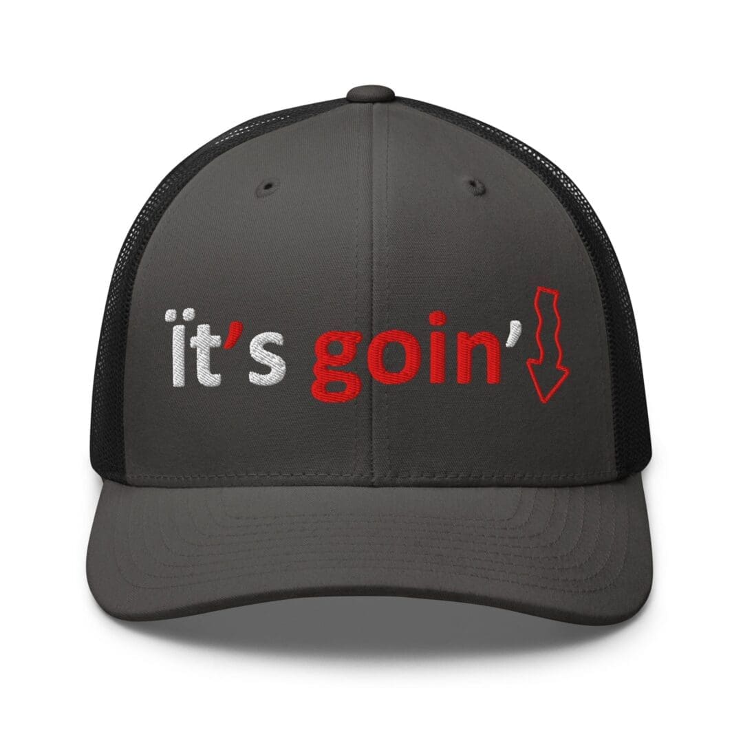 Gray trucker hat with red embroidery