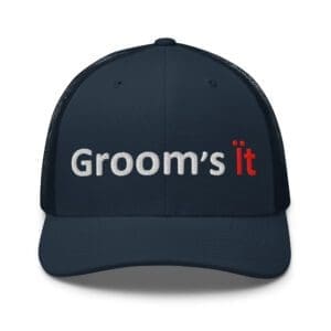 Navy embroidered groom's trucker hat