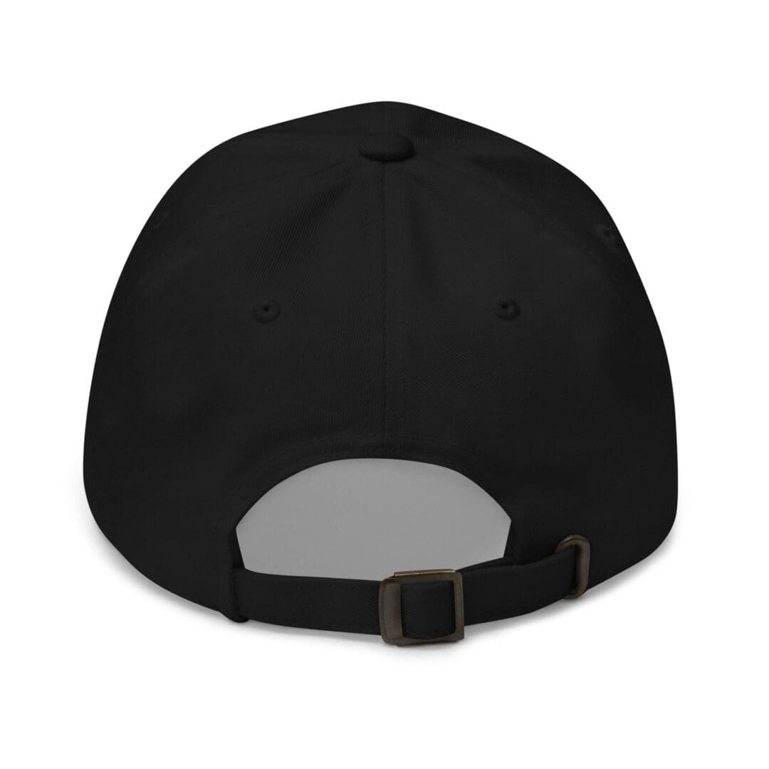 Back of black cap with adjustable strap